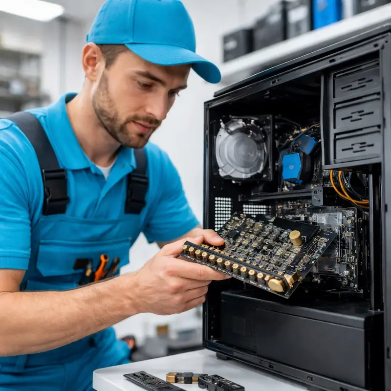 Мастер устанавливает звуковую карту на ПК в Воскресенске